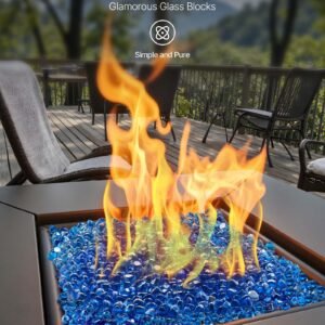 Fire Glass, 10LBS / 4.5KG High-Temperature Resistant Fireplace Rocks, 1 Inch / 25.4 mm Reflective Firepit Glass Diamond Beads, High Luster Stone Landscaping for Fire Pit Table, Caribbean Blue