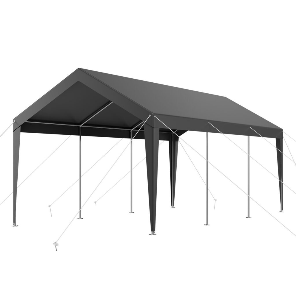 Carport, 10 x 20 FT Outdoor Car Canopy, Potable Carport, Heavy Duty Galvanized Car Shelter, UV-Resistant & Water-Resistant, All-Season Protection, Storage Shed for Car Boat Motorcycle Grey