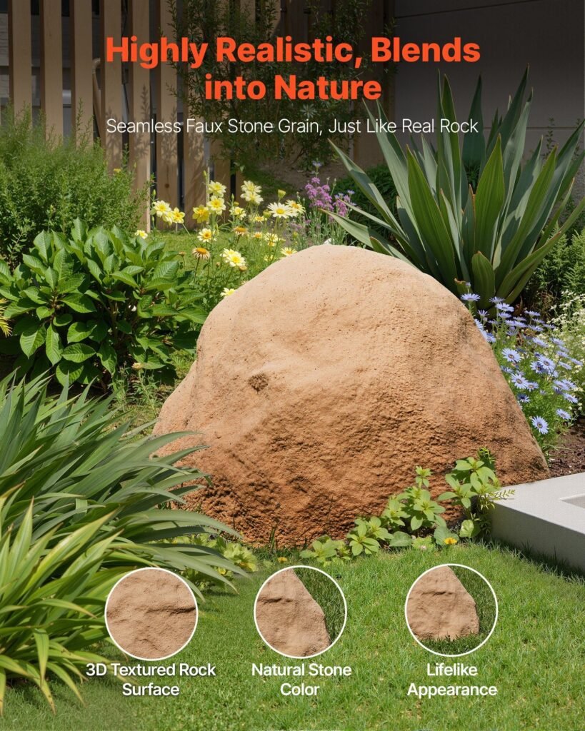 Faux Rock Cover, Outdoor Fake Rock Well Pump Cover, Realistic Natural Texture, Lightweight & Weather-Resistant Artificial Boulder for Landscaping Garden Yard Dcor, Sandy Brown, Medium Size