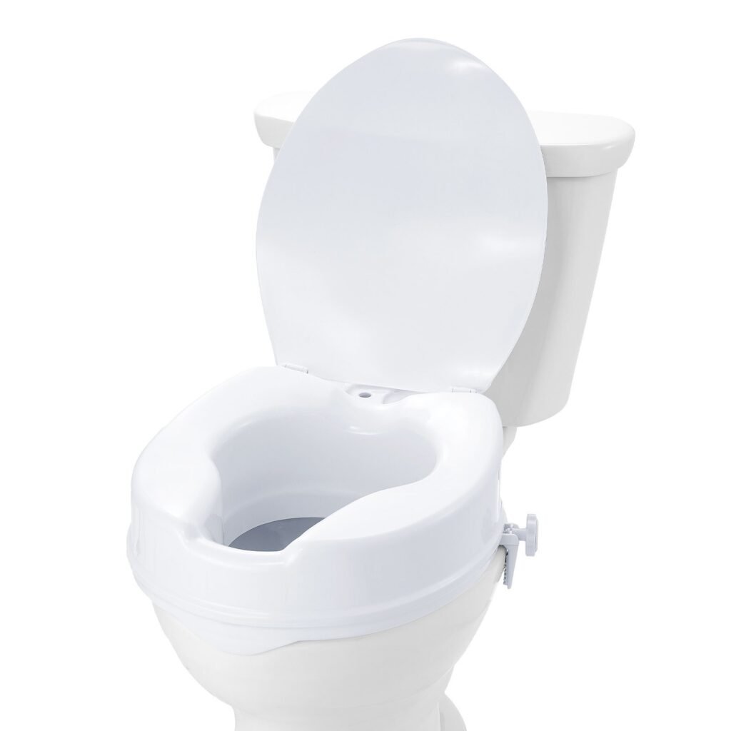 Raised Toilet Seat, 4″ Height Raised, 300 lbs Weight Capacity, Universal Toilet Seat Riser, Screw Rod Locking, with Toilet Seat, for Elderly, Handicap, Patient, Pregnant, Medical