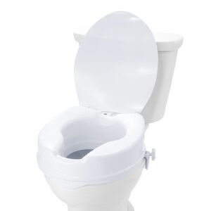 Raised Toilet Seat, 4" Height Raised, 300 lbs Weight Capacity, Universal Toilet Seat Riser, Screw Rod Locking, with Toilet Seat, for Elderly, Handicap, Patient, Pregnant, Medical
