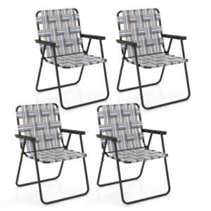 4 Pieces Folding Beach Chair Camping Lawn Webbing Chair-Coffee - Color: Coffee