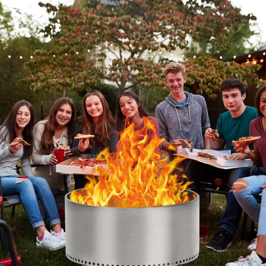 US PIONEERWORKS 27 Inch Smokeless Fire Pit for Outdoor Wood Burning Portable Stainless Steel Camping Stove With Stand