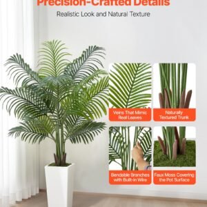 Artificial Areca Palm Tree 5 ft, Fake Palm Tropical Plants with White Tall Planter, Faux Floor Silk Plant in Pot, Large Trees for Home Office Living Room Decor House Warming, Indoor Outdoor