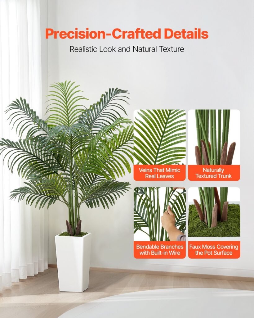 Artificial Areca Palm Tree 5 ft, Fake Palm Tropical Plants with White Tall Planter, Faux Floor Silk Plant in Pot, Large Trees for Home Office Living Room Decor House Warming, Indoor Outdoor