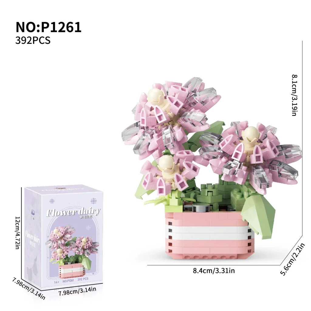 Color: Black – Flowers Plants Bonsai Building Blocks Succulent Potted Assembly Bricks Model Desktop Decoration Girl Toys Kids Holiday Gifts