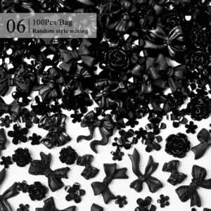 Color: Light Grey - 1Bag Mix Colorful Jelly Clear Ribbon Bowknot Nail Charms Pearl Pink Heart Flower Flat-back Gem Part Nail Art Manicure Decoration