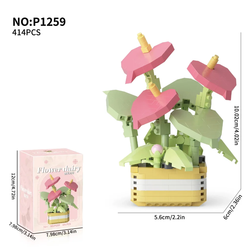 Color: Black – Flowers Plants Bonsai Building Blocks Succulent Potted Assembly Bricks Model Desktop Decoration Girl Toys Kids Holiday Gifts