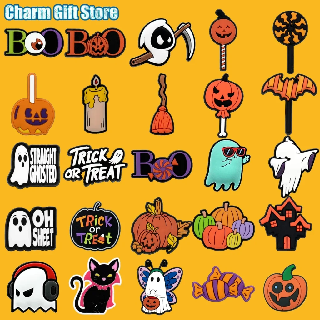 Color: Brown – Halloween Shoe Charms Funny Ghosts Pumpkin Clog Charms Sweets Candles Broom Shoe Clips Decorations Chips Cats Bats Clips Jeans