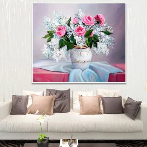 Size: 30x25 - 5D Round Full Drill Floral Diamond Painting Rose Modern Home Decor Diy Diamond Painting Needlework Crystal Embroidery Picture