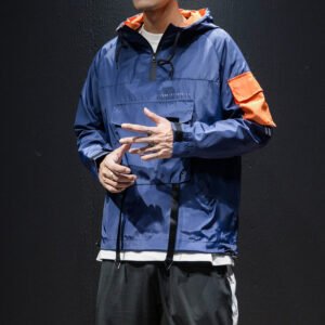 Color: Navy Blue, Size: XL - Hooded sports pullover jacket youth jacket