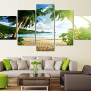 Color: Draw core, style: D - Abstract Modern Home Decoration Canvas Painting 5 Sets Of Beach Coconut Tree Landscape Painting