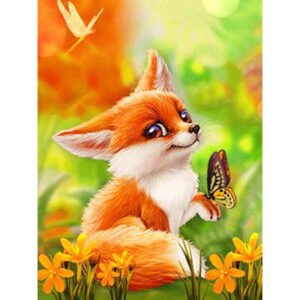 Color: Photo Color, Painting style: Round, Painting size: 80x120cm - Diamond Painting Little Fox And Flower