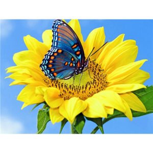 Painting style: Round, Painting size: 25x30cm - Diamond Painting Sunflower Pattern Full Embroidered Square Butterfly Cross Stitch Rhinestone Mosaic Flower