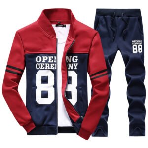 Color: Red blue, Size: 3XL - Men's running sports suit