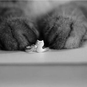 Size: Ring Size 9 to 11 - My Cute Kitten Fashion Ring In 925 Brushed Sterling Silver