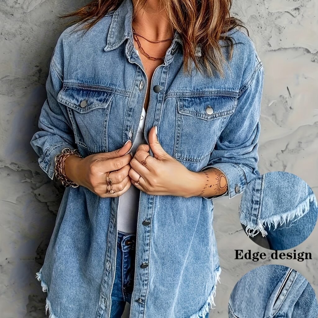Color: Sky  Blue, Size: XXL – European And American Style Women Retro Washed Denim Jacket Casual With Hem
