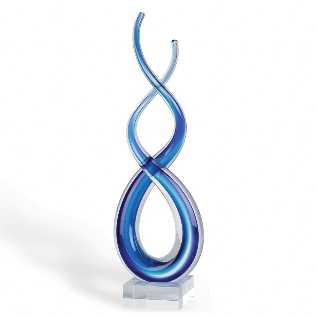 11″ Clear and Blue Murano Glass Modern Abstract Tabletop Sculpture