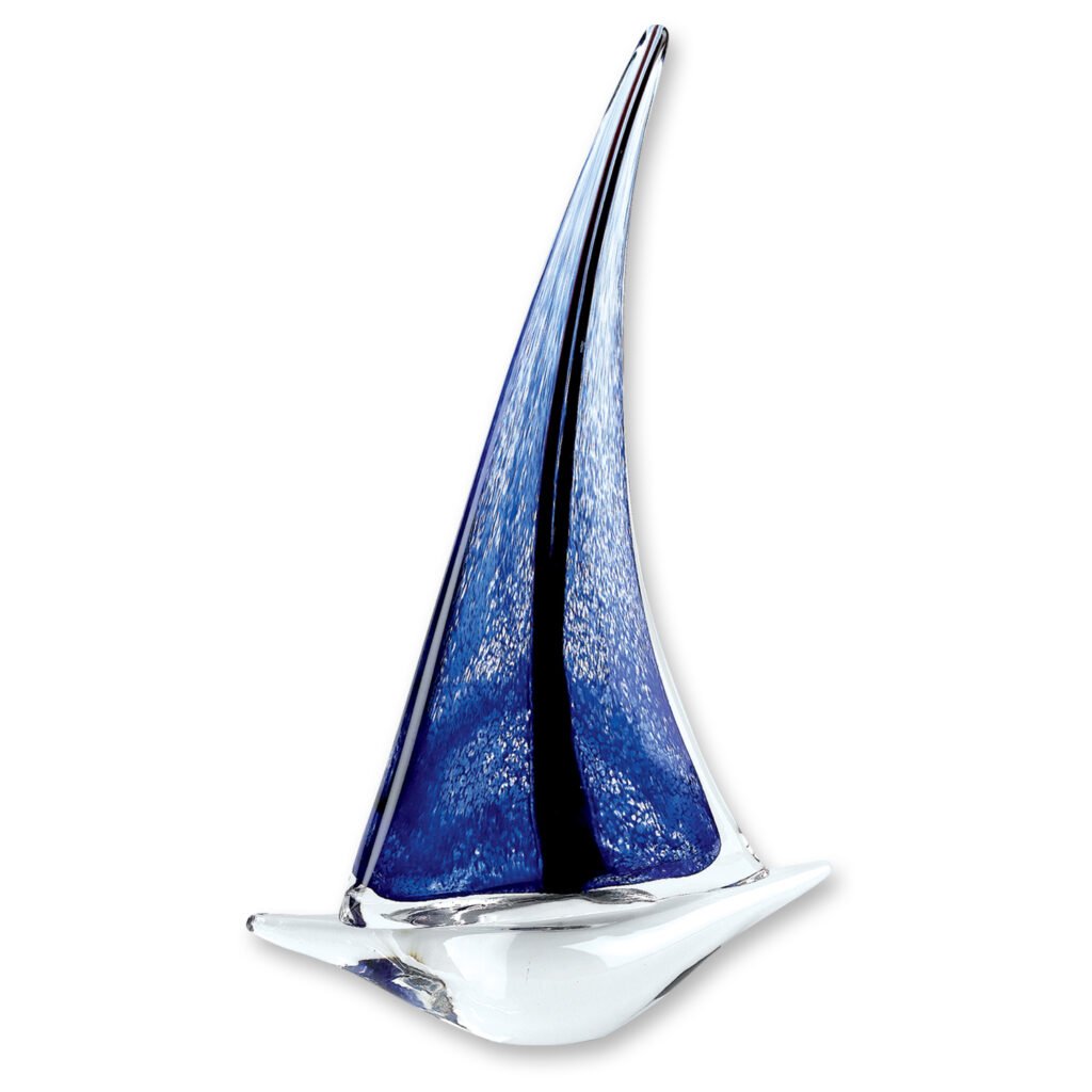 9″ Clear and Blue Murano Glass Modern Abstract Tabletop Sculpture