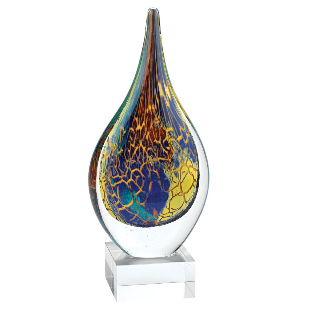 13″ Blue and Yellow Murano Glass Modern Abstract Tabletop Sculpture