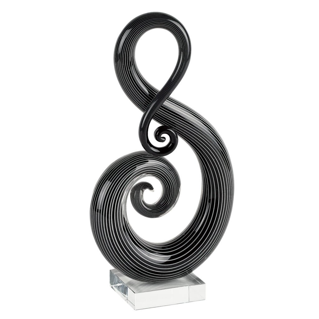 12″ Black and White Murano Glass Modern Abstract Tabletop Sculpture