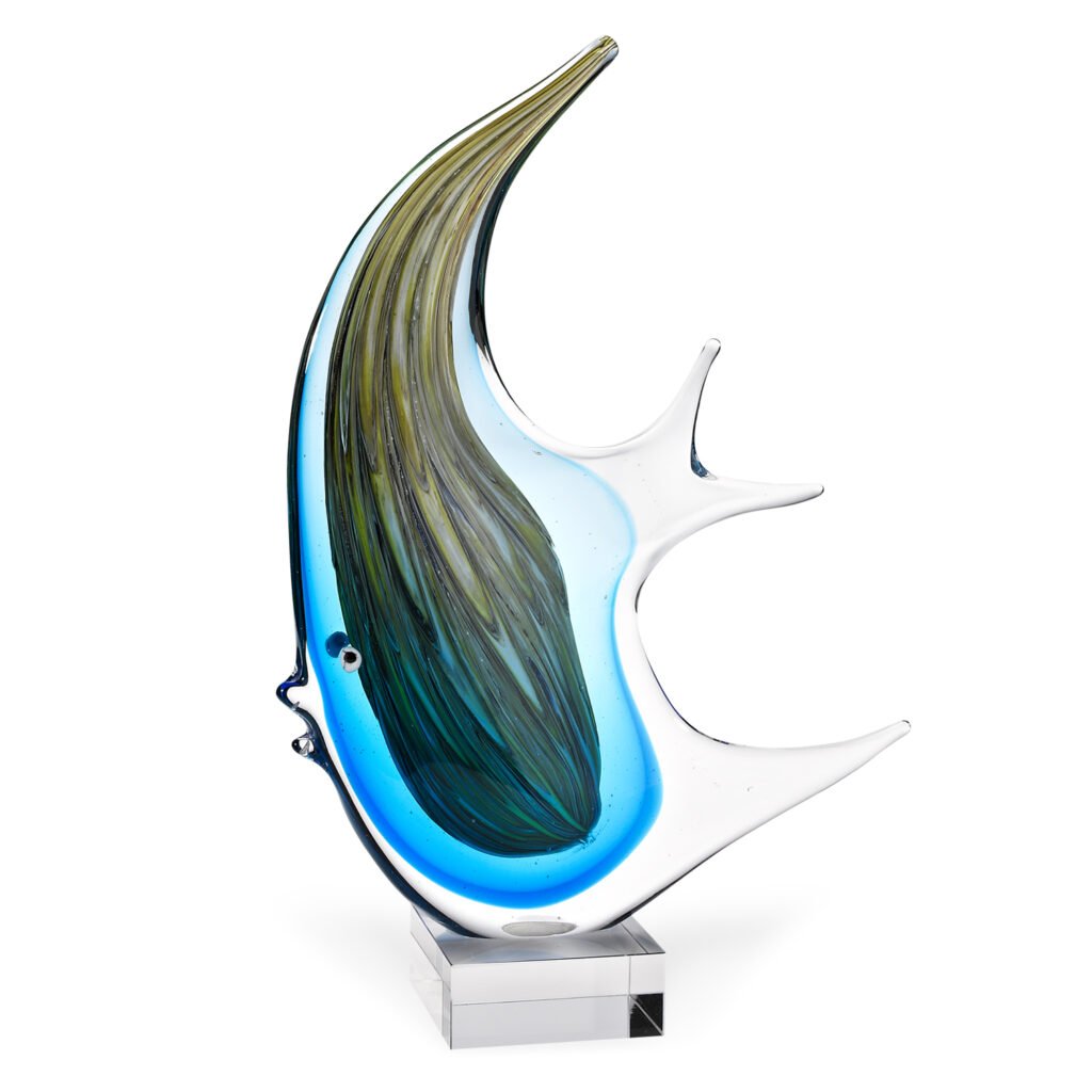 17″ Blue Murano Glass Fish Figurine Tabletop Sculpture
