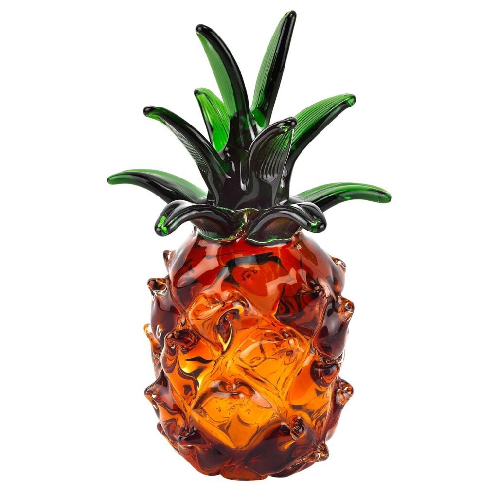 9″ Orange Murano Glass Pineapple Statue Tabletop Sculpture