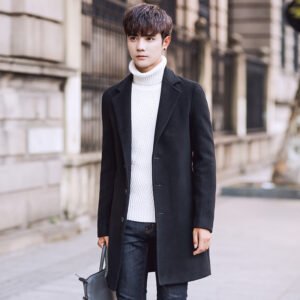 Color: Black, Size: 5XL - Men's wool coat Korean version slim