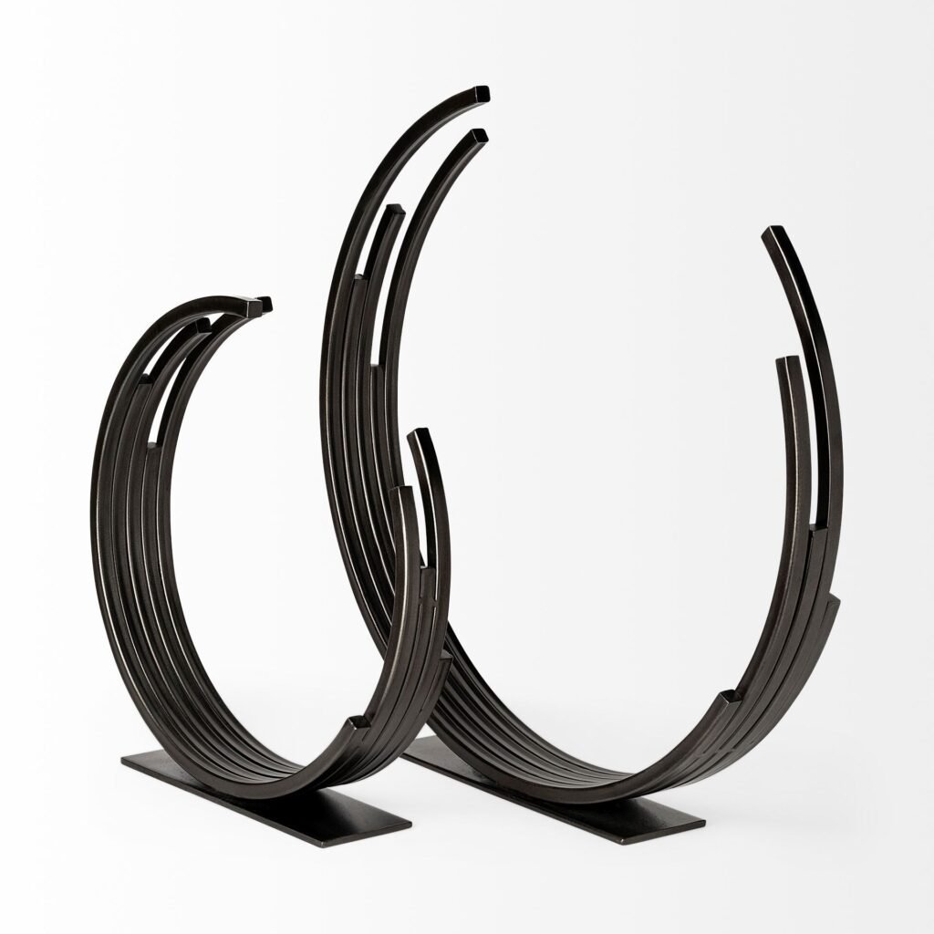 20″ Black Iron Modern Abstract Tabletop Sculpture