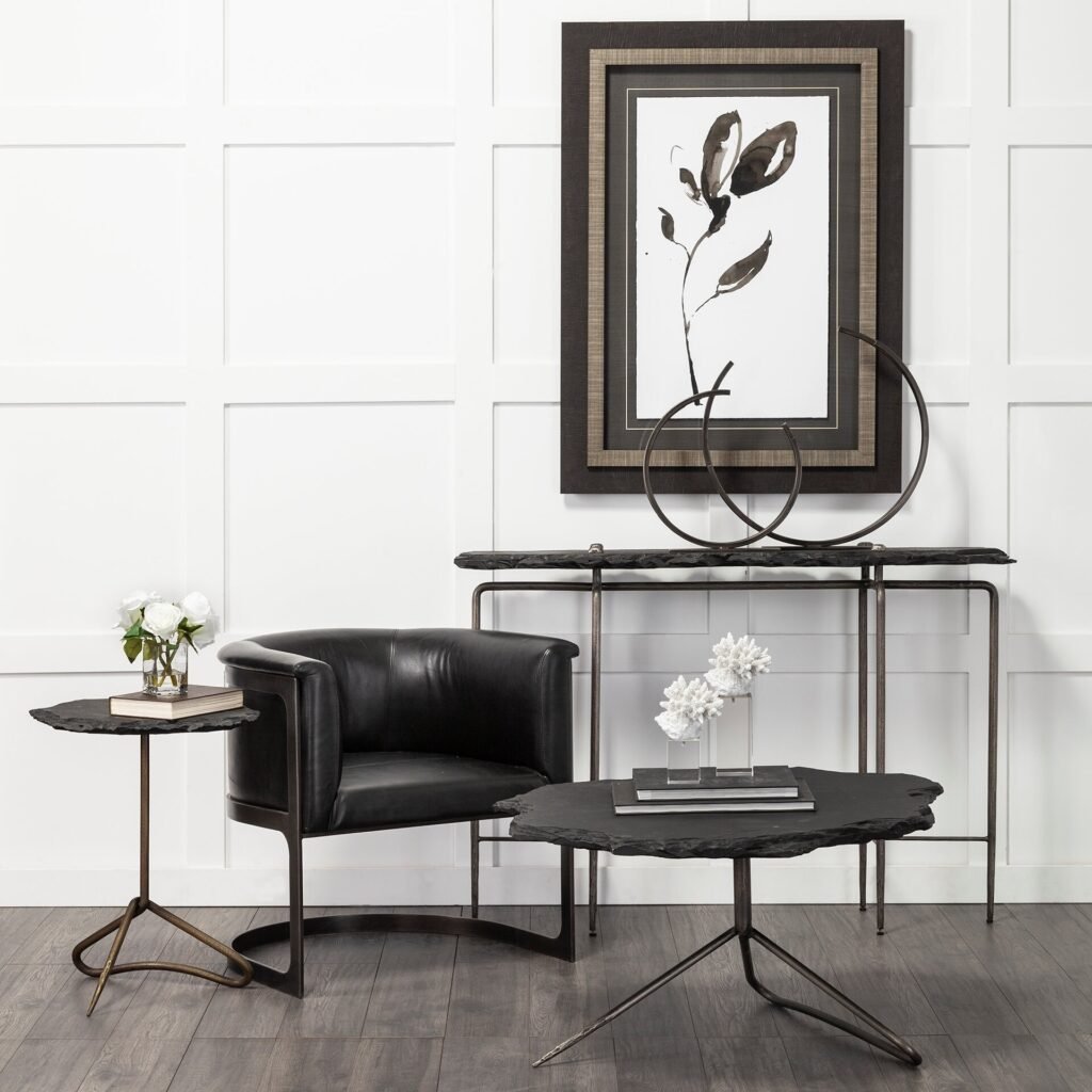 20″ Black Iron Modern Abstract Tabletop Sculpture