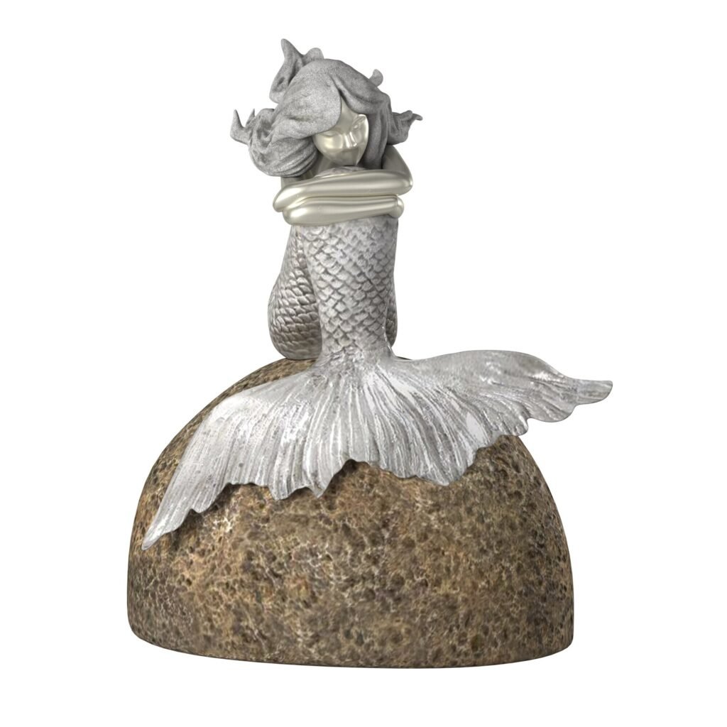10″ Brown and Silver Contemplative Mermaid Resin Tabletop Sculpture