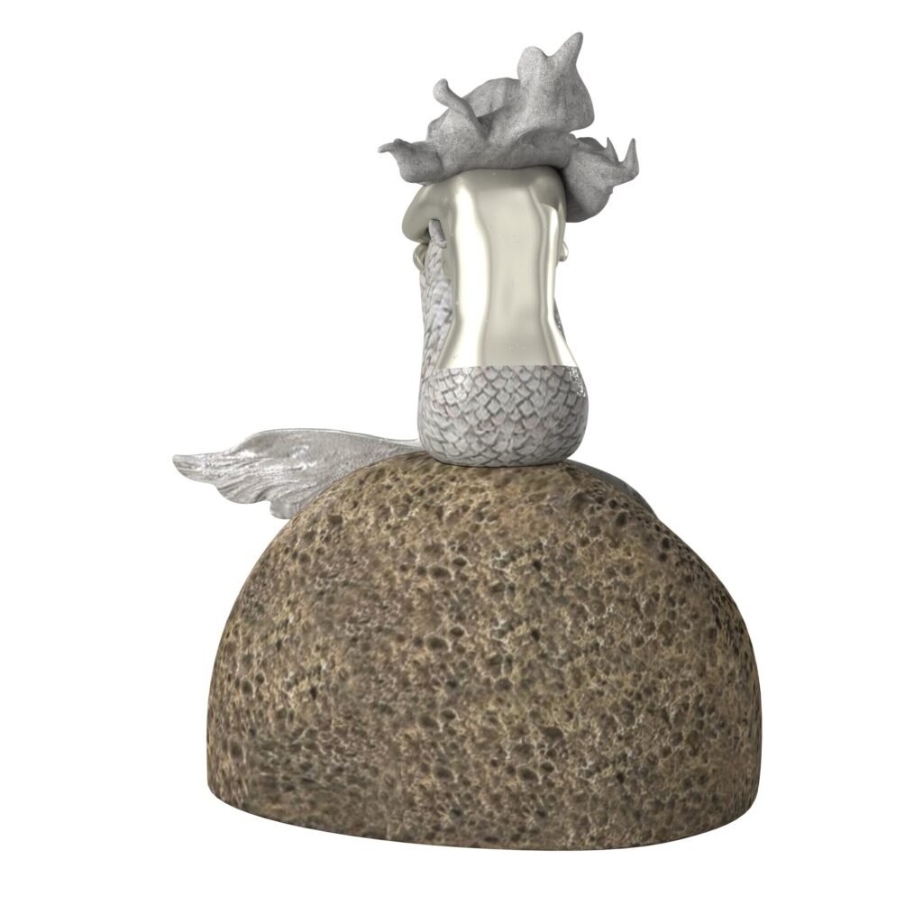 10″ Brown and Silver Contemplative Mermaid Resin Tabletop Sculpture