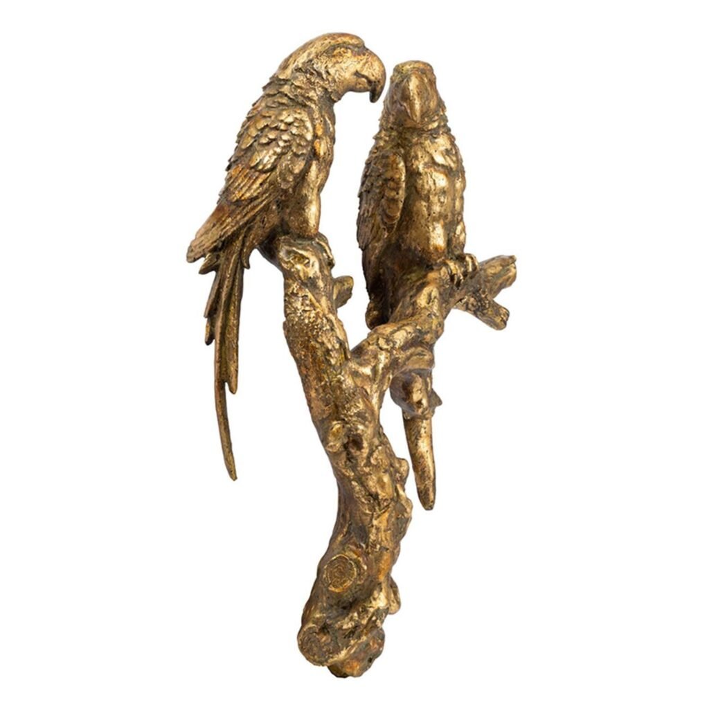 13″ Antiqued Gold Parrots Sculpture