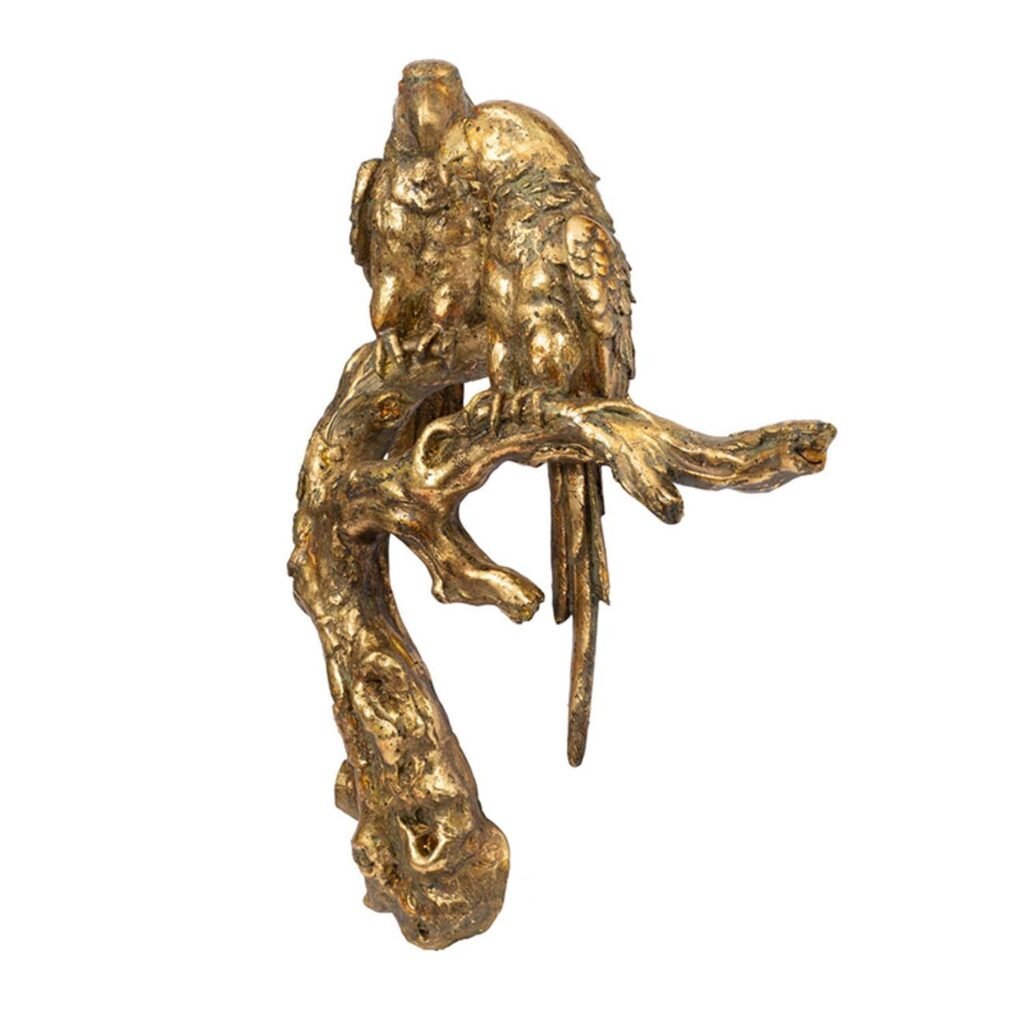 13″ Antiqued Gold Parrots Sculpture