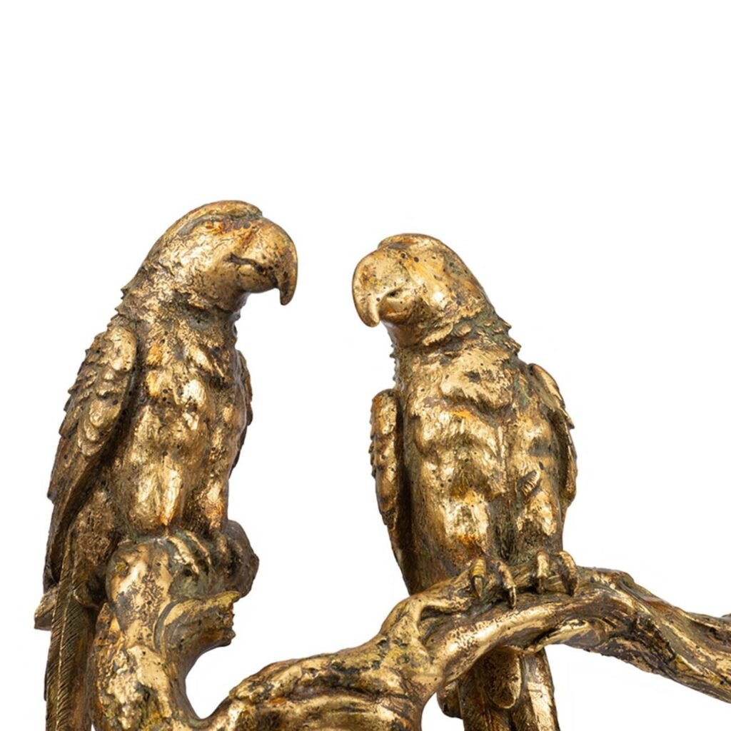13″ Antiqued Gold Parrots Sculpture