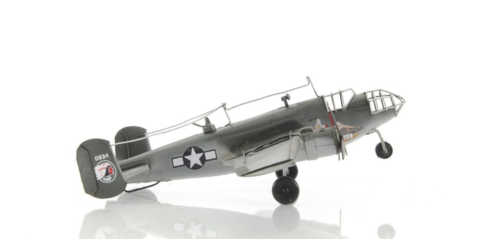 4″ Gray and White Metal c1941 North American B-25 Mitchell Bomber Hand Painted Airplane Sculpture