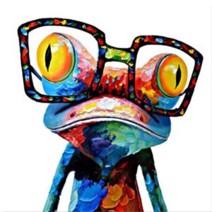 Size: 40X50, style: With frame - Oil Painting Modern Abstract Animal Art Pictures Set HD Printing Colorful Glasses Frog For Home Decoration Canvas Painting