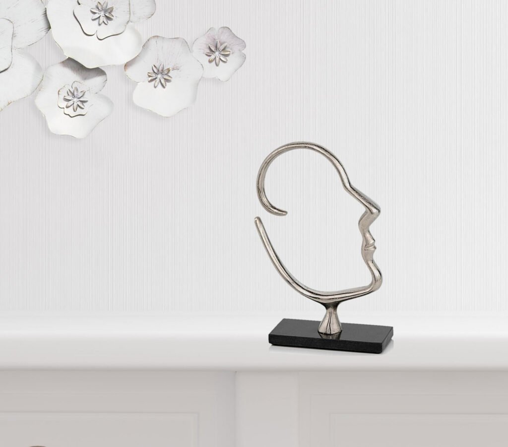 12″ Black and Silver Marble and Aluminum Tabletop Sculpture