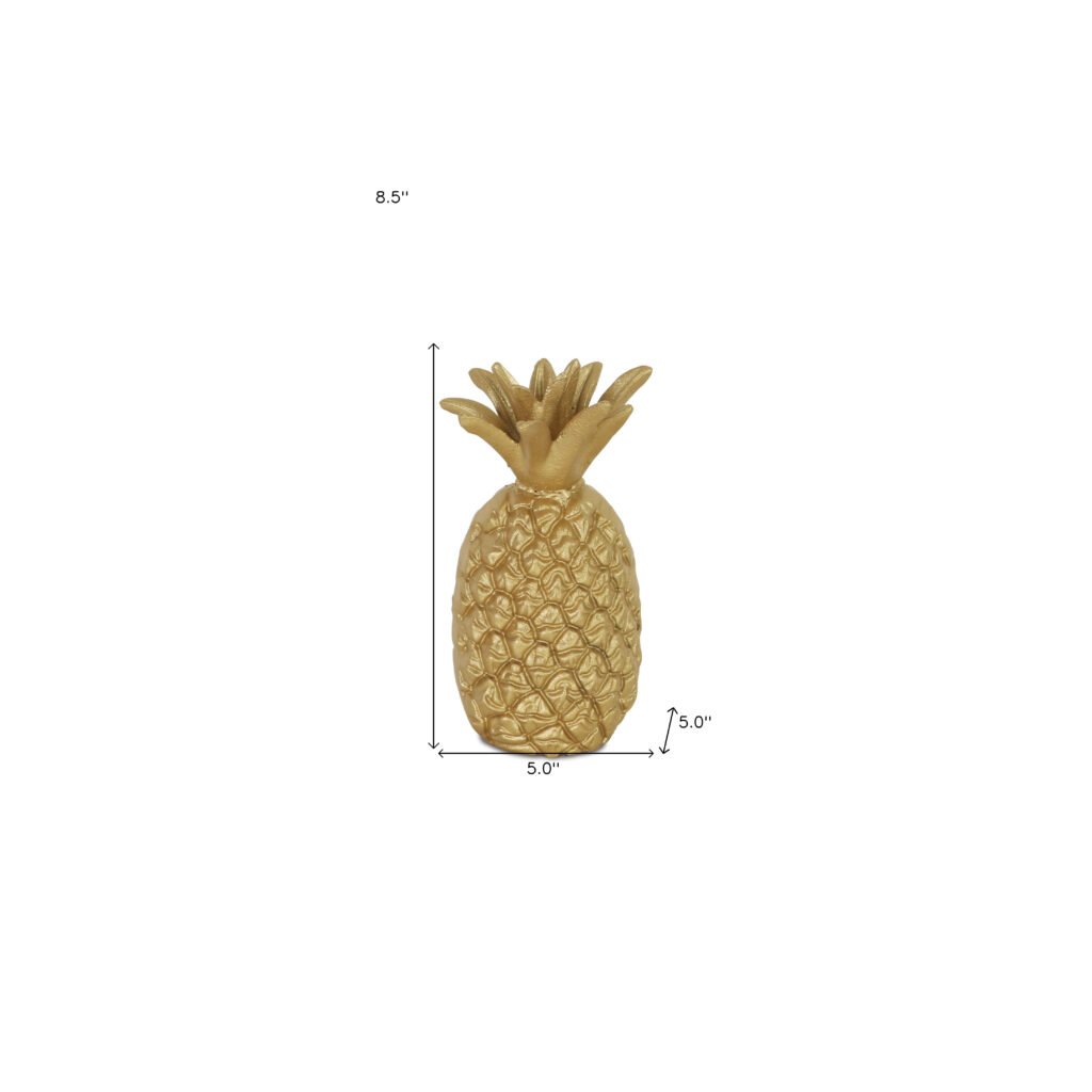9″ Gold Cast Iron Pineapple Hand Painted Sculpture