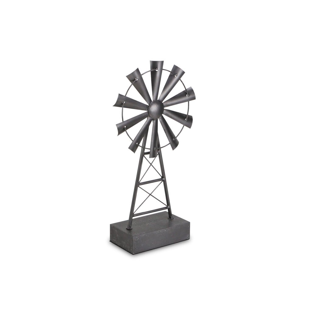 21″ Gray Metal Windmill Hand Painted Sculpture