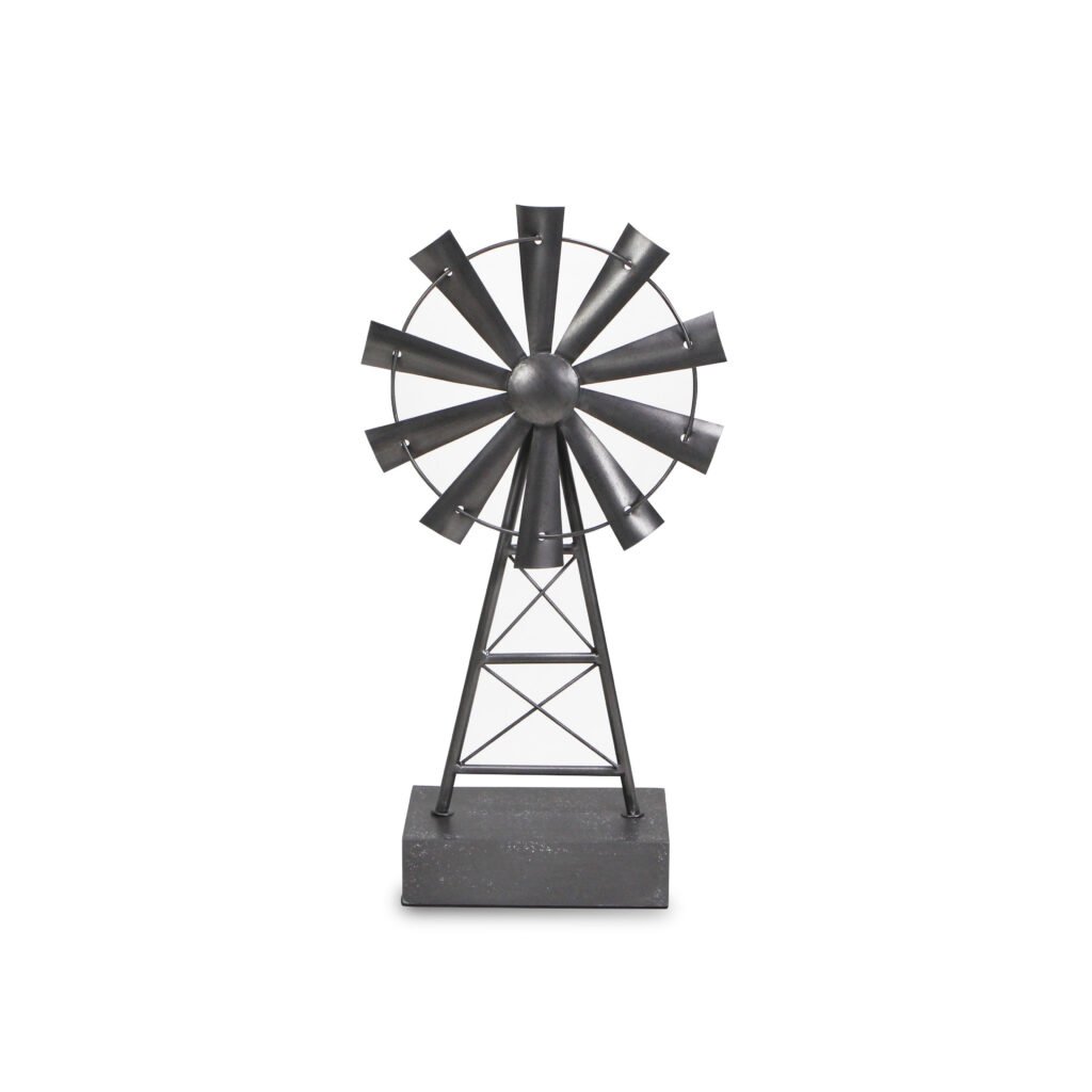 21″ Gray Metal Windmill Hand Painted Sculpture