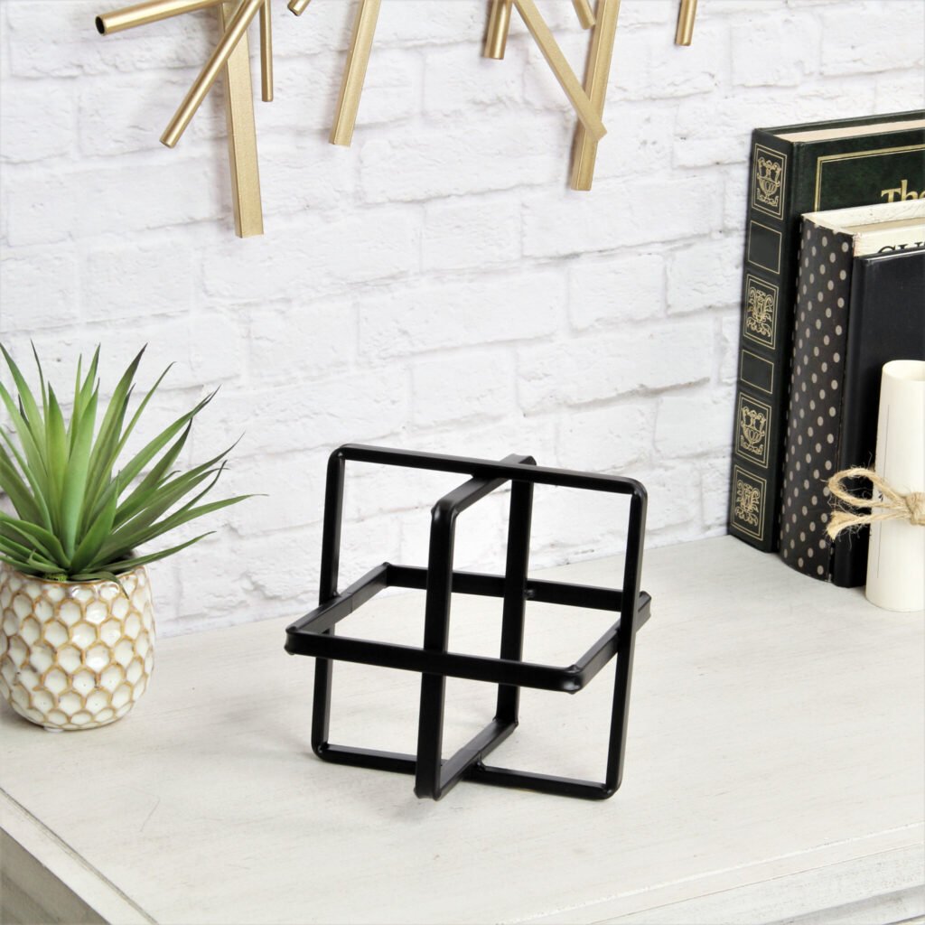 6″ Black Metal Abstract Cube Sculpture