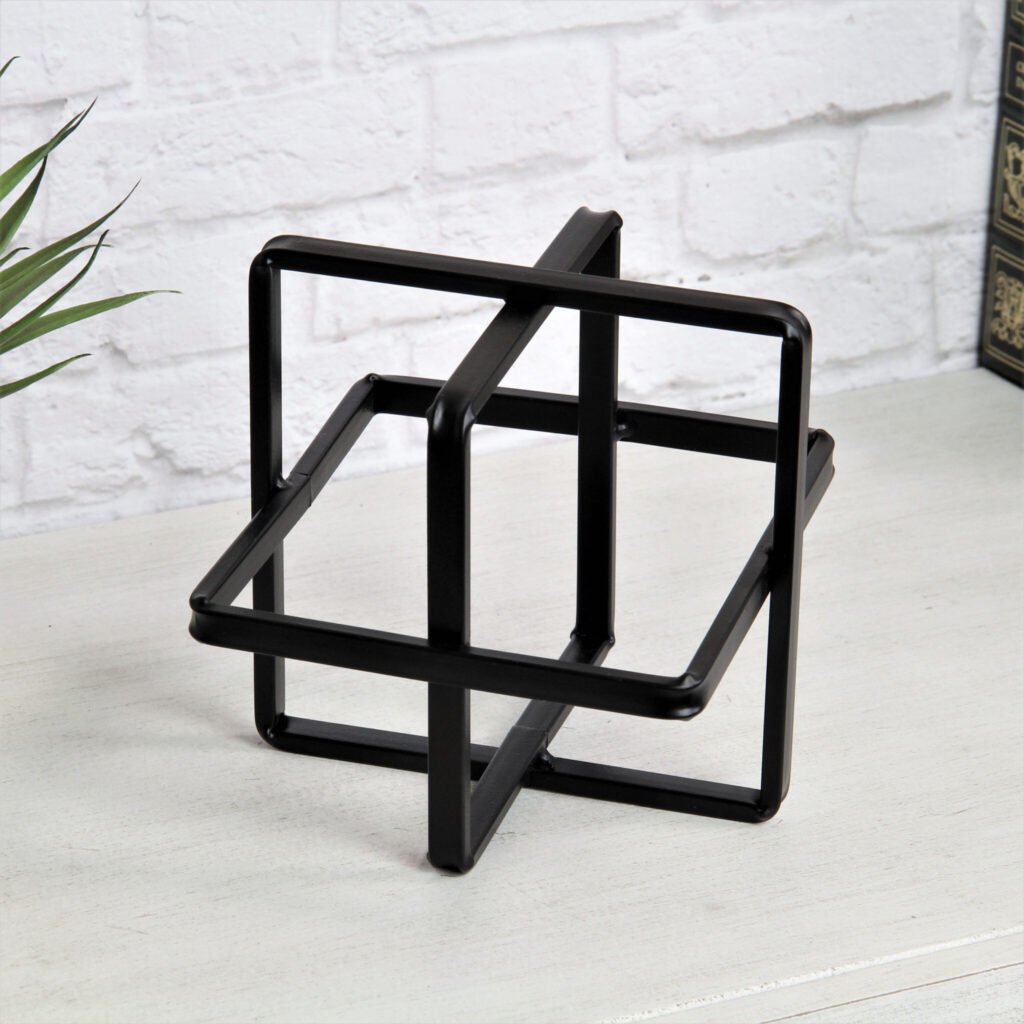 6″ Black Metal Abstract Cube Sculpture