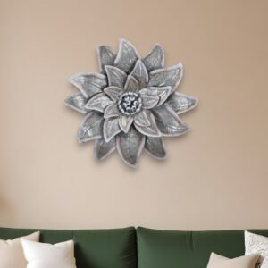 27" X 27" Gray and Off White Galvanized Metal Flower Hanging Dimensional Sculpture