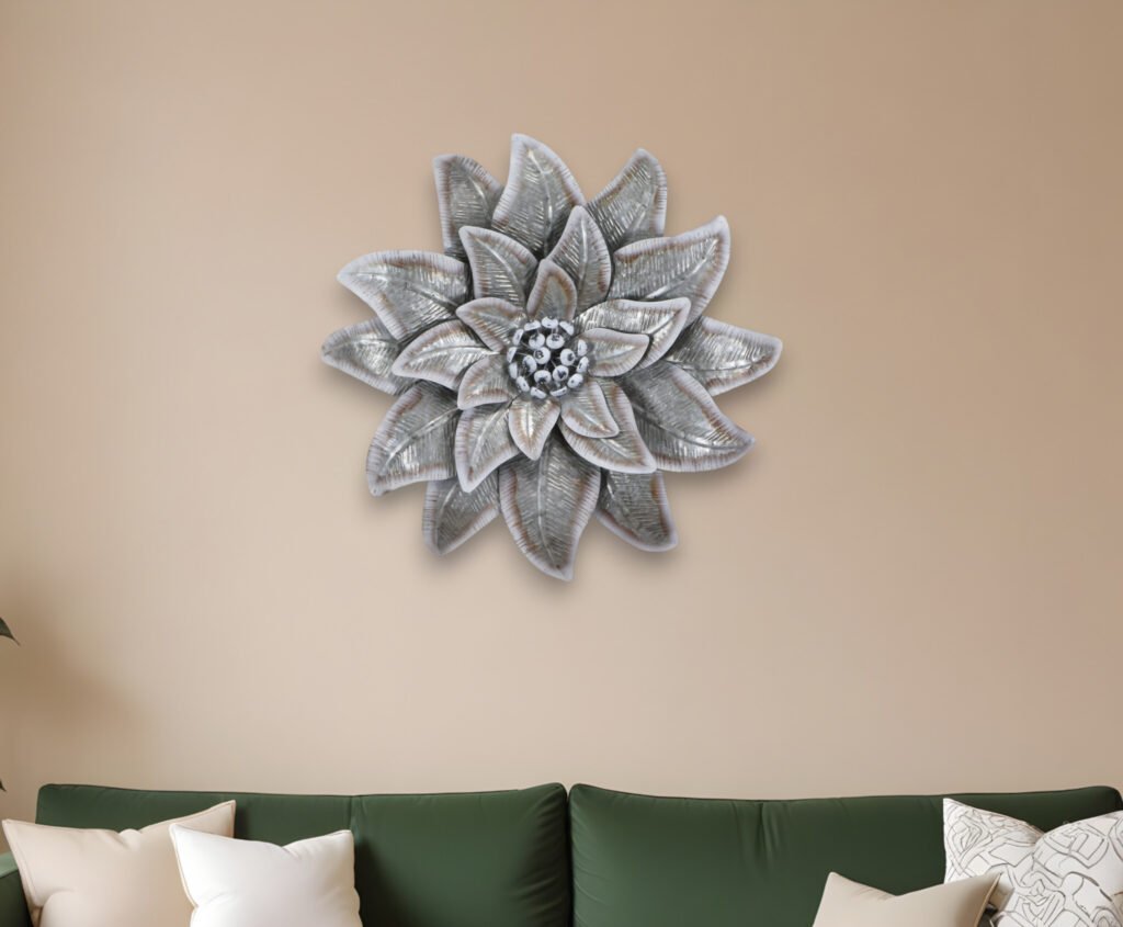 27″ X 27″ Gray and Off White Galvanized Metal Flower Hanging Dimensional Sculpture