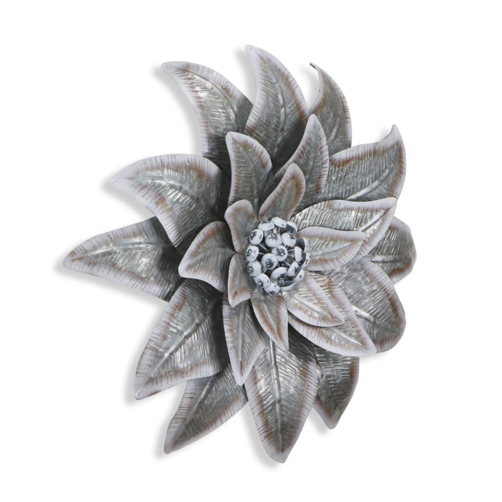 27″ X 27″ Gray and Off White Galvanized Metal Flower Hanging Dimensional Sculpture