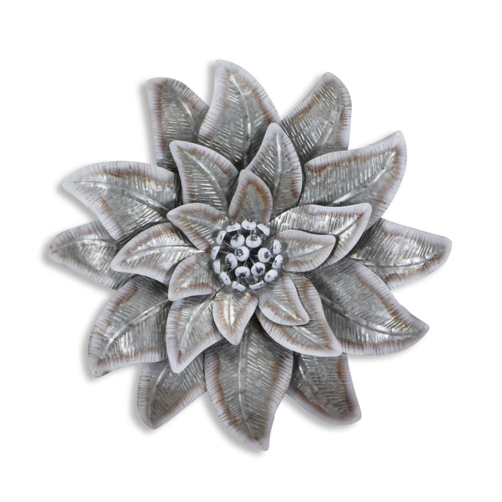 27″ X 27″ Gray and Off White Galvanized Metal Flower Hanging Dimensional Sculpture