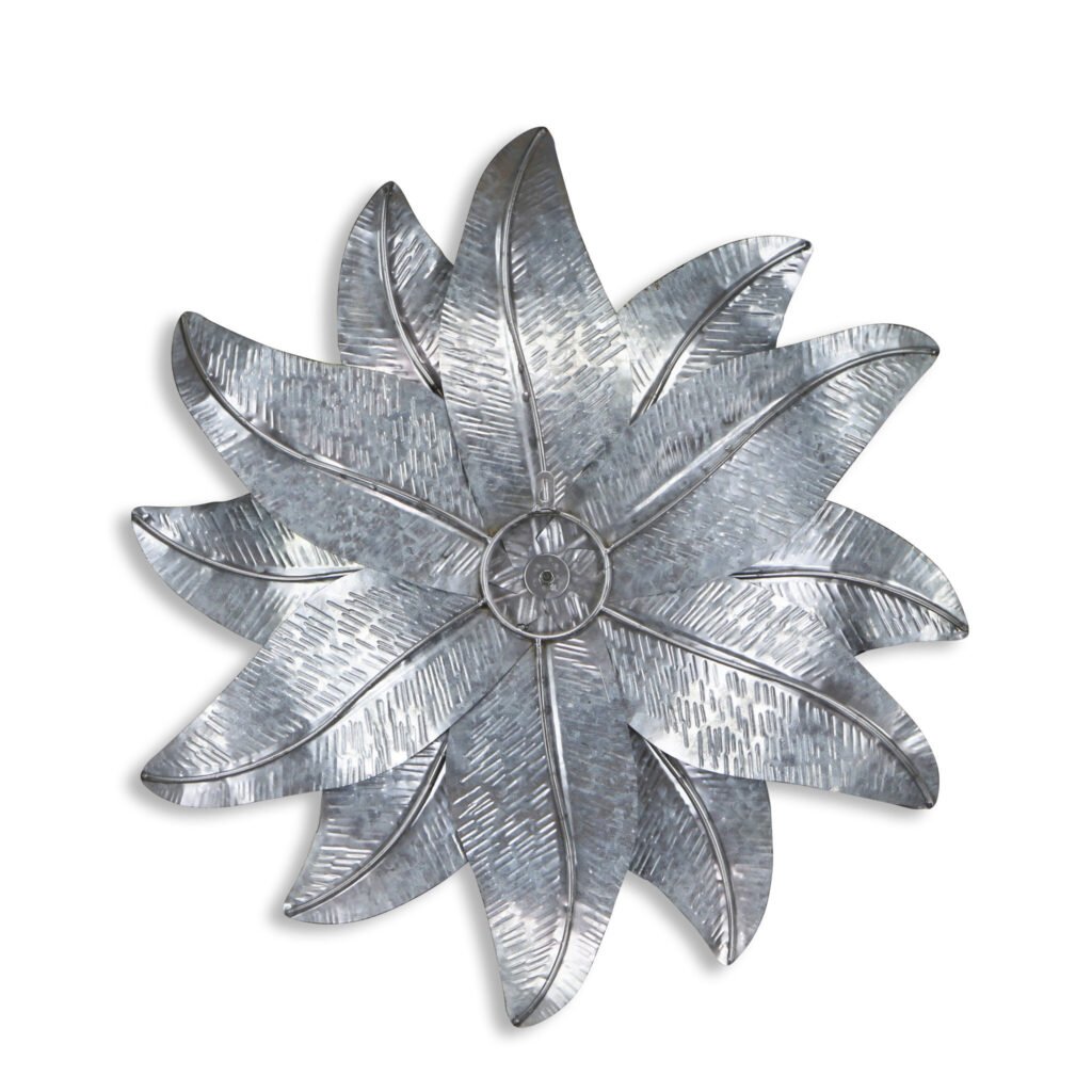 27″ X 27″ Gray and Off White Galvanized Metal Flower Hanging Dimensional Sculpture