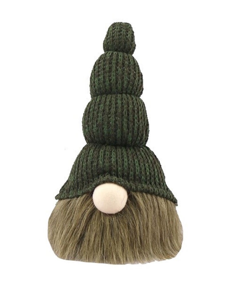 14″ Green Chunky Knit Hat Fabric Sitting Gnome Sculpture