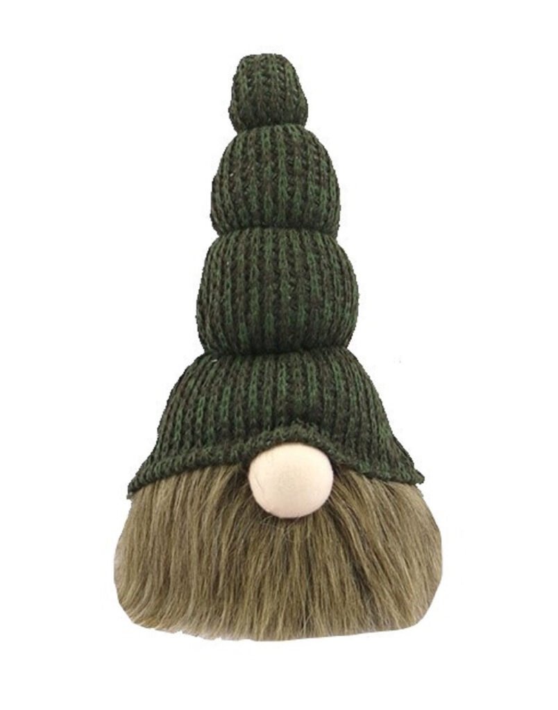 14″ Green Chunky Knit Hat Fabric Sitting Gnome Sculpture